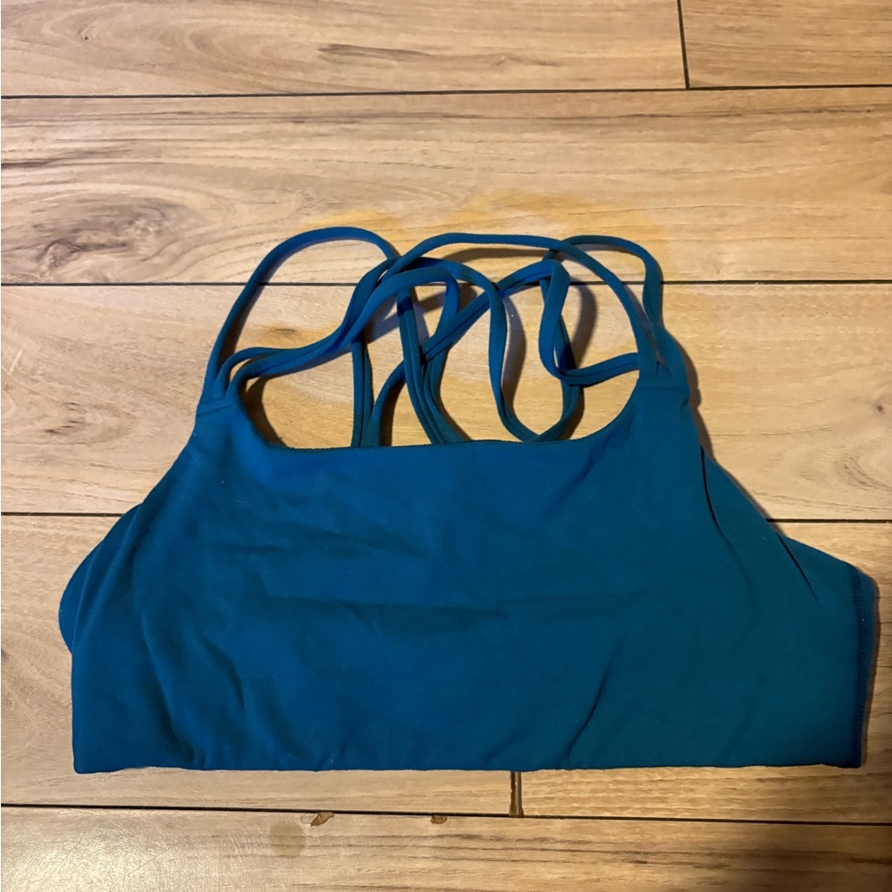 Athleta Hyper Focused Sports Bra Small Peacock Blue Green Strappy Workout